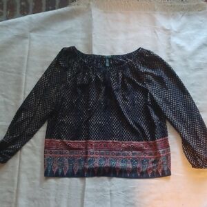 Lauren Ralph Lauren Blue and Red Blouse with Patterned Design